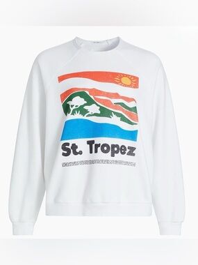 MOTHER The Biggie Concert Wash St. Tropez Sweatshirt White Crewneck Size S NWOT